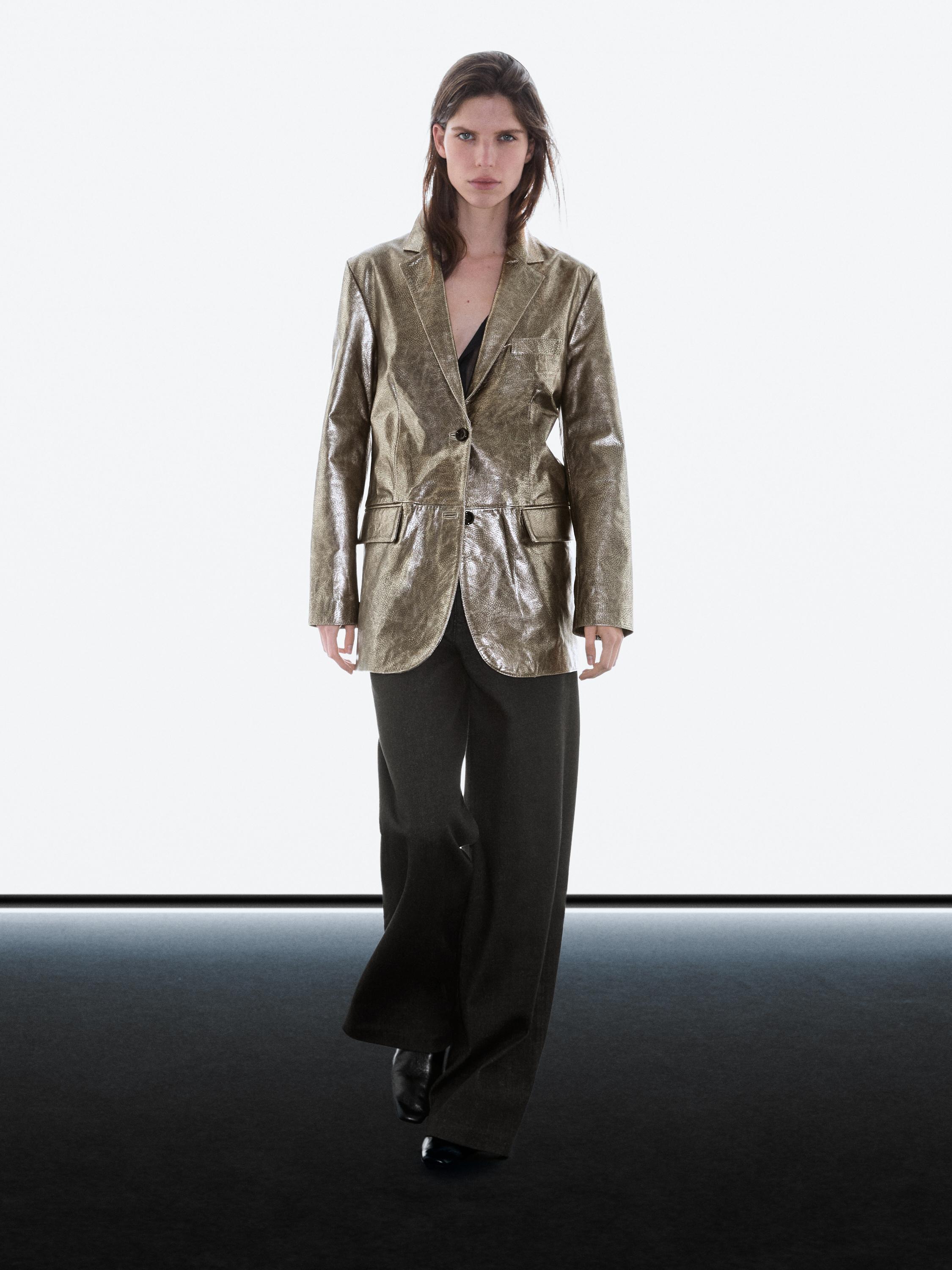 Metallic nappa leather blazer